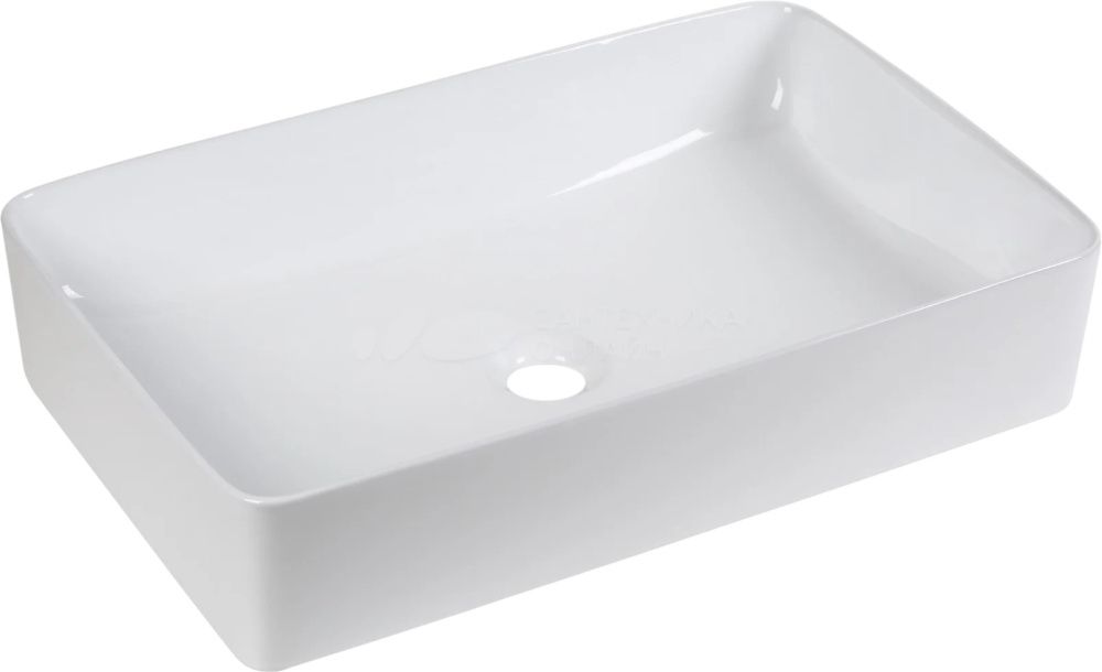 Раковина накладная прямоугольная MIEL (600*370*130), без перелива, белый глянец, MILLEAU
