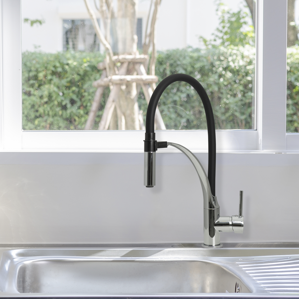 Смеситель для кухни SOUL, с гибким изливом, хром + черный, LEMARK