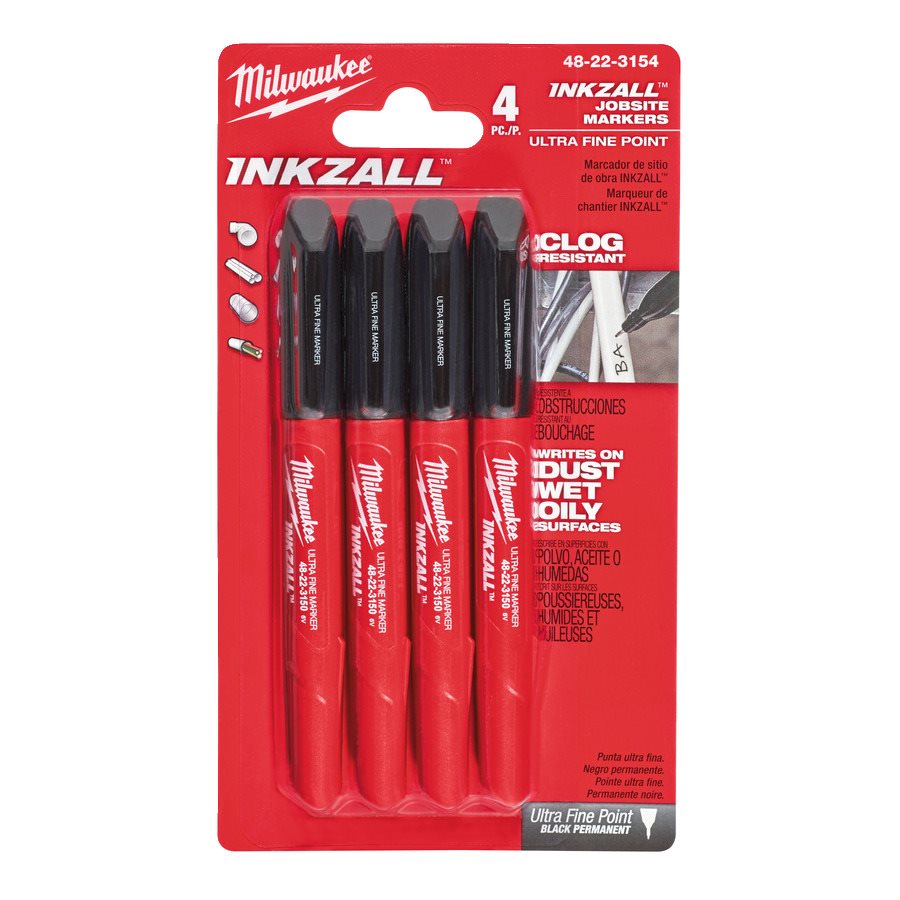 Набор маркеров INKZALL ультратонкие, черные, (4 шт.), Milwaukee