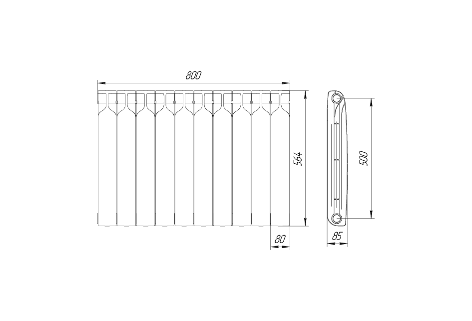Радиатор биметаллический Bilux pluse-R 500 (175 Вт) 10 секций