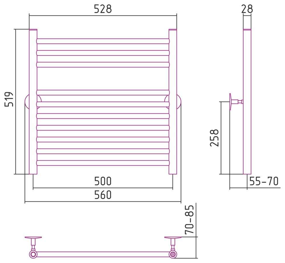 Полотенцесушитель Универсал-53 600х500, нерж. ст., полировка Стилье