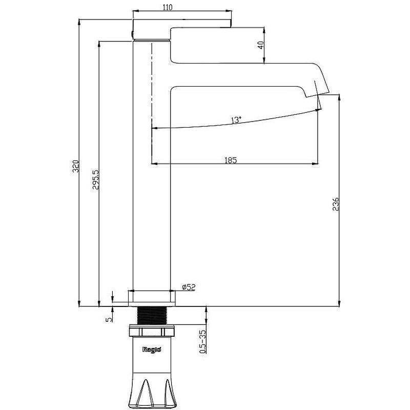 Смеситель для раковины R20 высокий, Графит, RAGLO Смеситель для раковины R20 высокий, Графит, RAGLO