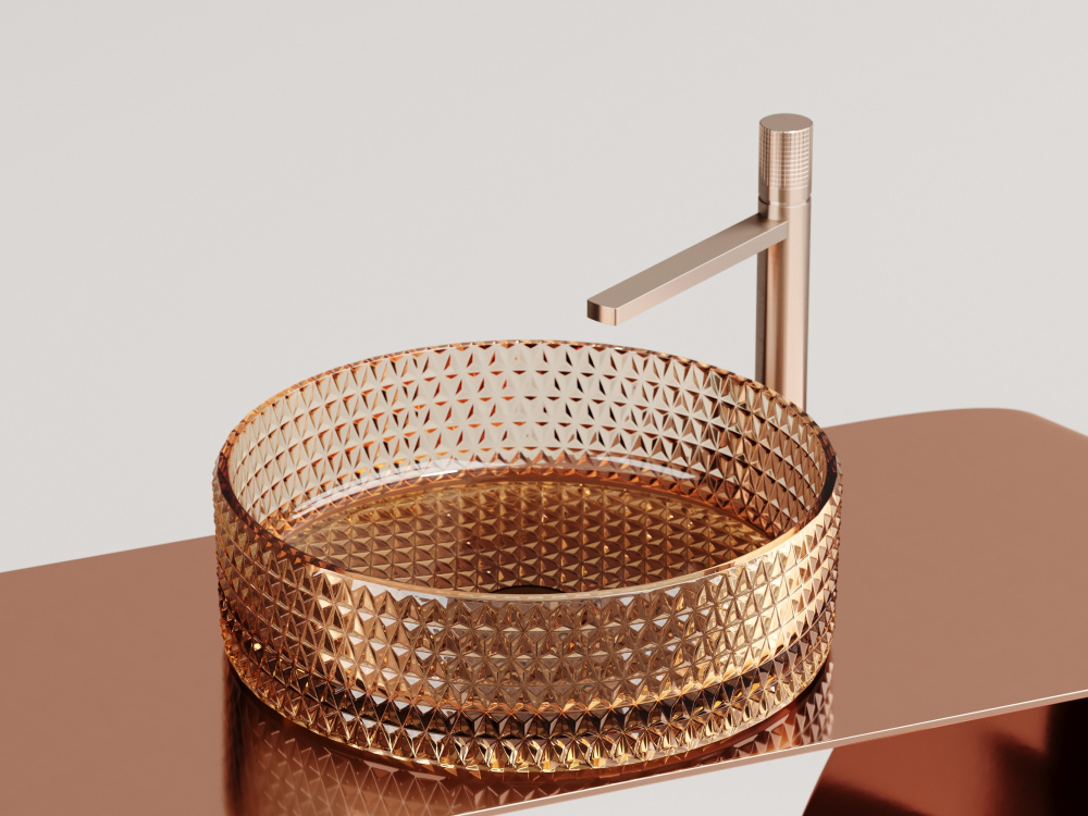 Раковина накладная Кристалл (Cristal) 360x360x112мм (CN6058) Прозрачный бежевый Ceramicanova