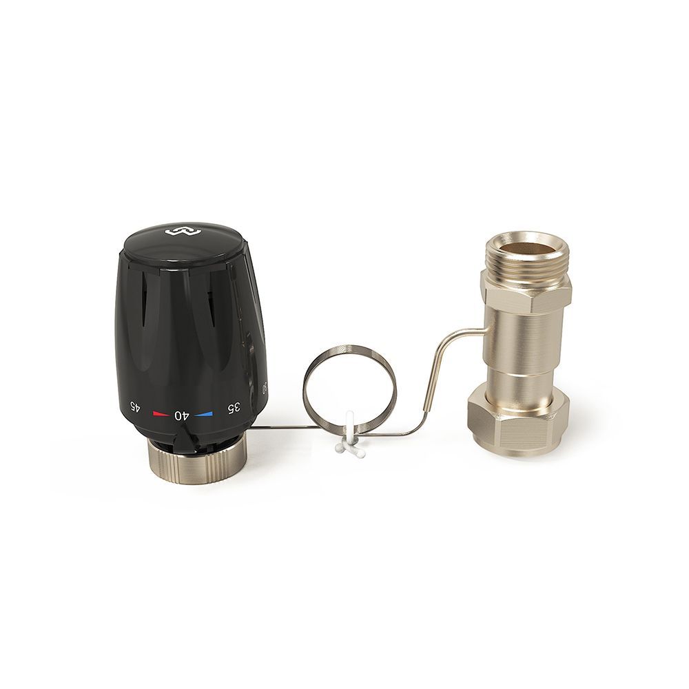 Термостатическая головка с выносным проточным датчиком 3/4" EK, M30x1.5, черная Varmega