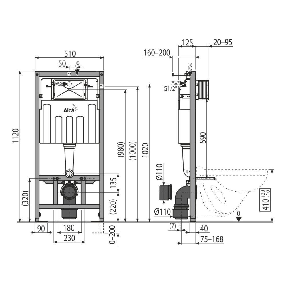 Модуль для подвесного унитаза (+M70+M91) Белый, Alсa Plast