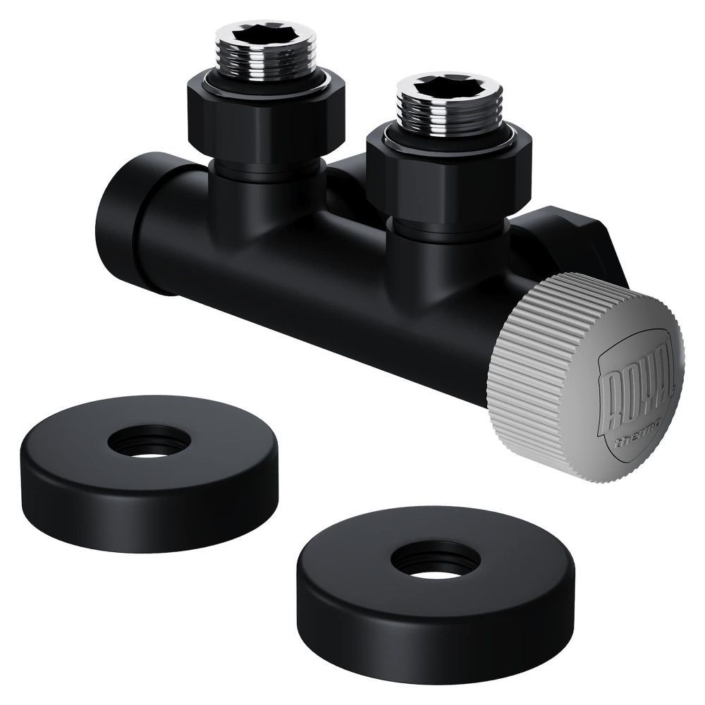 Узел нижнего подключения термостатический угловой Design Pro 15мм М30х1,5 (Черный), Royal Thermo