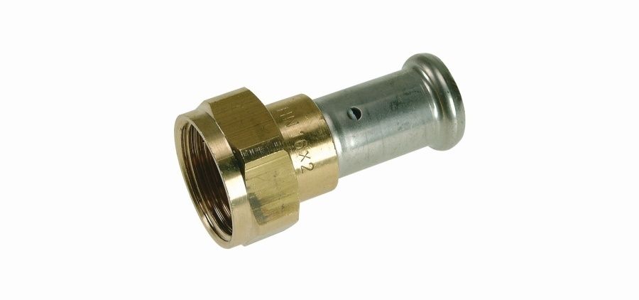Муфта с накидной гайкой, плоское уплотнение, латунь, пресс 16х1/2 HENCO