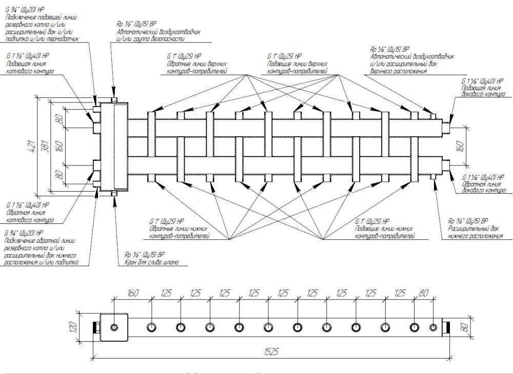Балансировочный коллектор BM-150-11DU, до 150 кВт Gidrus