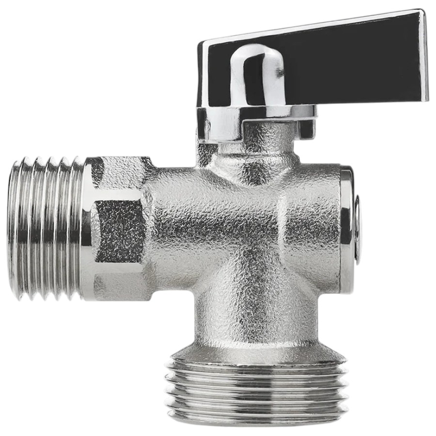 Кран шаровый угловой для бытовой техники 1/2x3/4 Н/Н хром Compact рукоятка вверх MasterProf