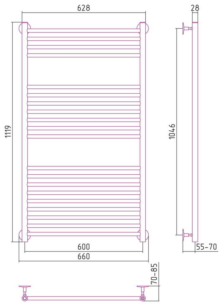 Полотенцесушитель Универсал-53 1200х600, нерж. ст., полировка Стилье