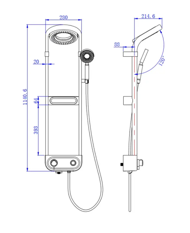 Система душевая с термостатом и изливом, тропический душ 210мм, белый, AQM