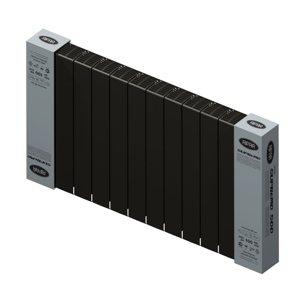 Радиатор биметаллический SUPReMO 500/90 (202Вт) 12 секций боковое подкл. Rifar Антрацит