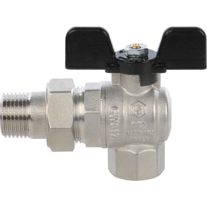 Кран шаровой полнопроходной угловой, ВР/НР, ручка бабочка 1/2, (американка) STOUT