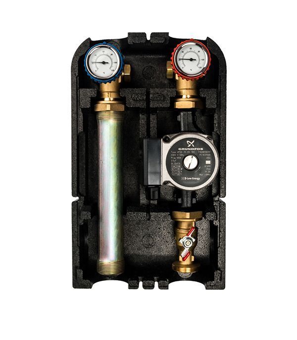 Насосная группа с прямым контуром 1" с насосом Grundfos UPSO 25-65 в теплоизоляции STOUT