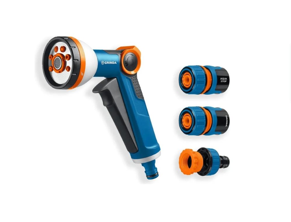 Пистолет поливочный X-8, конектор 1/2 с автостоп, адаптер с вн. резьбой 1/2х3/4 GRINDA Х-812 PROLine