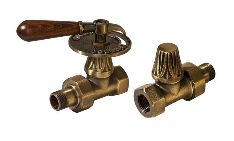 Комплект вентилей BR ART с деревянной ручкой 1/2'F прямой (V677L10MA+V67810MA), бронза Carlo Poletti