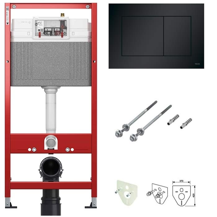 Комплект 4в1 TECEbase 2.0 для установки подвесного унитаза с панелью TECEnow, черный матовый, TECE
