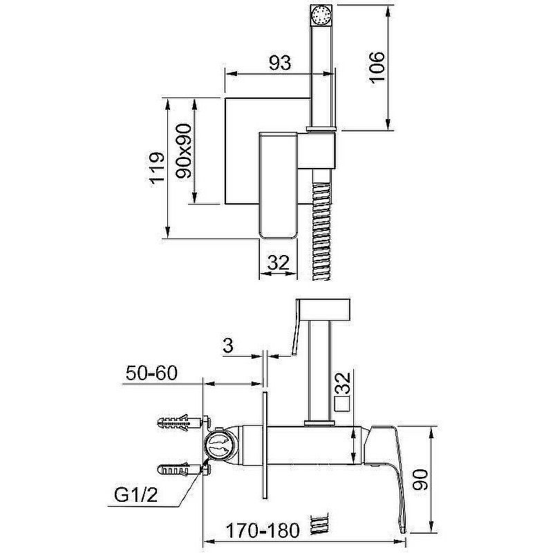 Смеситель с гигиеническим душем R01 Gun Metal, RAGLO  Смеситель с гигиеническим душем R01 Gun Metal, RAGLO