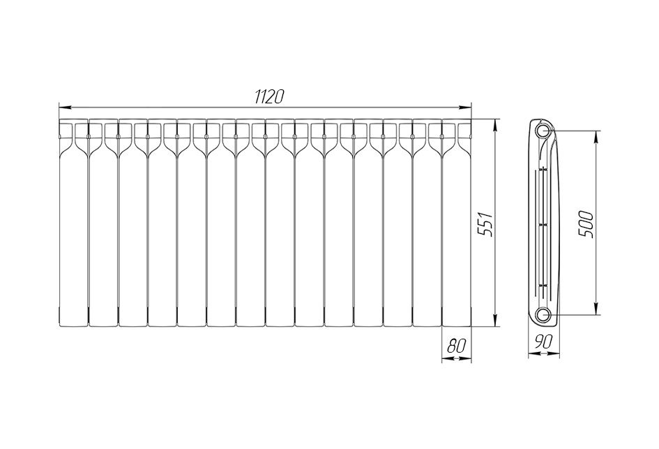 Радиатор биметаллический 500/90 мм14 секций Теплоприбор