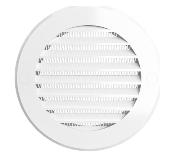 Решетка вентиляционная круглая с пластиковой сеткой D130 вытяжная АБС с фланцем D100