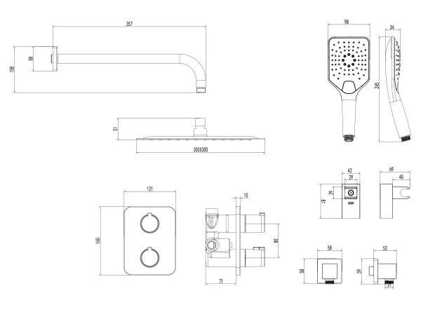 Система встраиваемая для душа YETI (квадратная) термостатическая хром LEMARK