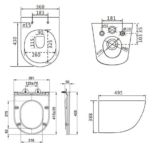 Унитаз подвесной безободковый GLAZER с крышкой (Торнадо 3.0) Lemark 