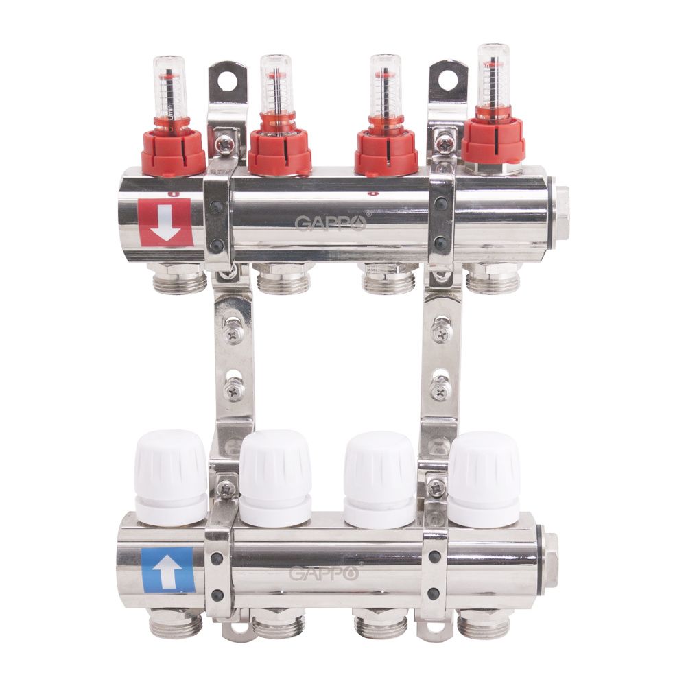 Коллектор из латуни с расходомерами  (4 вых), Gappo