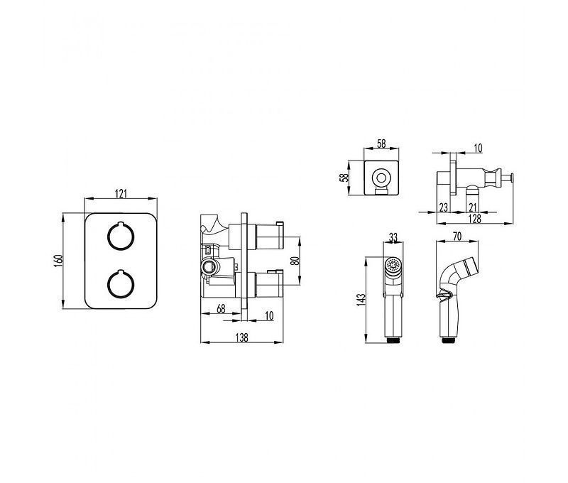 Смеситель с термостатическим гигиеническим душем YETI, встраиваемый, хром, LEMARK