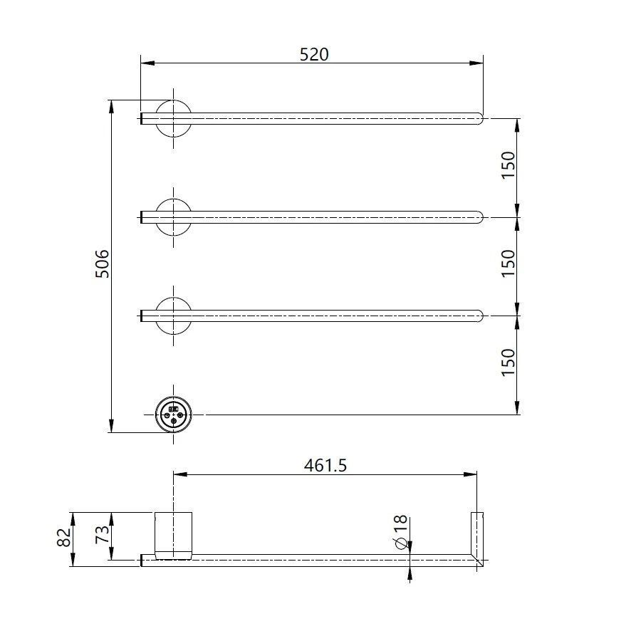 Полотенцесушитель электрический (встраиваемый) 520*506 с терморегулятором, цвет Графит, AQM