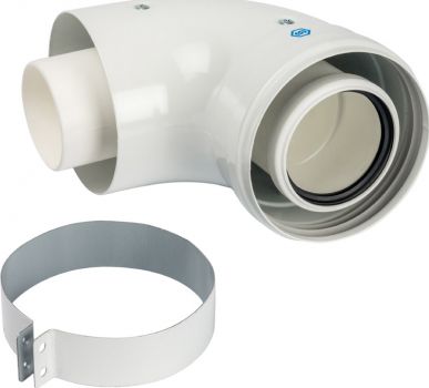 Адаптер конденсац. 90° DN60/100 м/п PP-FE c хомутом (совместим с Vaillant, Ariston) STOUT