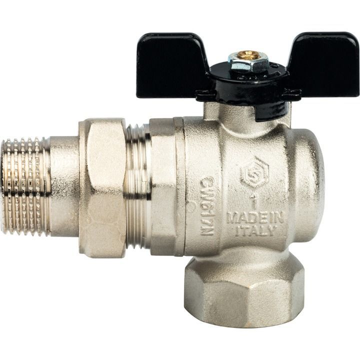 Кран шаровой полнопроходной угловой, ВР/НР, ручка бабочка 1, (американка) STOUT