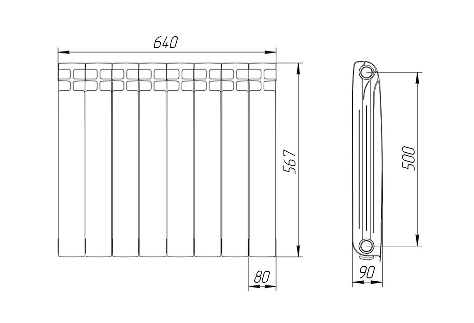 Радиатор алюминиевый 500/90  8 секций Теплоприбор