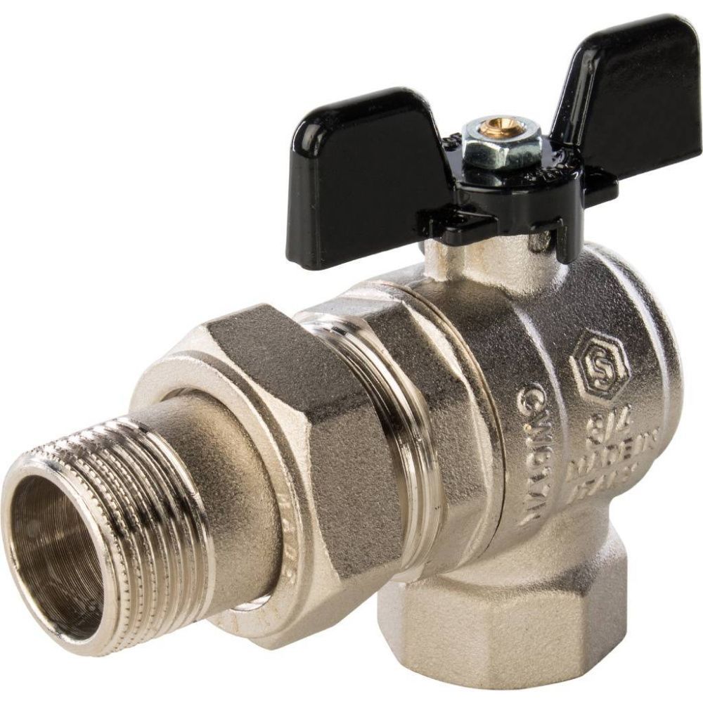 Кран шаровой полнопроходной угловой, ВР/НР, ручка бабочка 3/4, (американка) STOUT (гост)