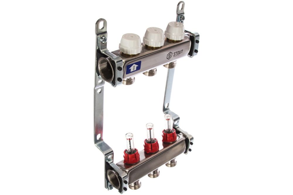 Коллектор  3 вых с расходомерами (без сливных кранов, без воздухоотводчиков, без заглушек) Stout