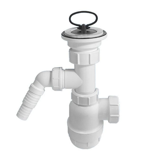 Сифон бутыл. (1 1/2"х40мм) с выпуском (решетка н/ж 70мм, пробка, адаптер) выход DN40мм McAlpine