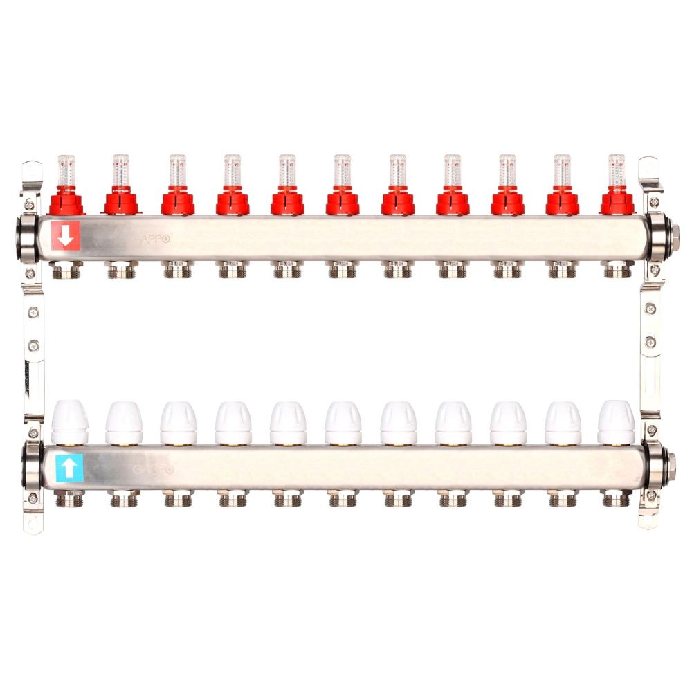Коллектор из нержавеющей стали с расходомерами  (11 вых), Gappo