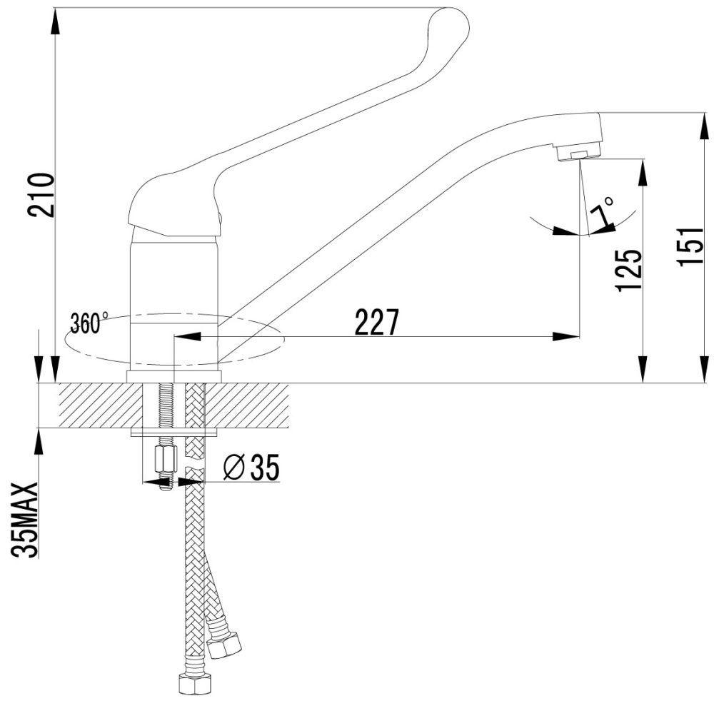 Смеситель для кухни/умывальника Проджект, с локтевой рукояткой, настольный, LEMARK