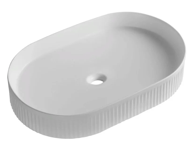 Раковина накладная овальная GLACE (580*360*100), без перелива, белый глянец, ребристый край, MILLEAU