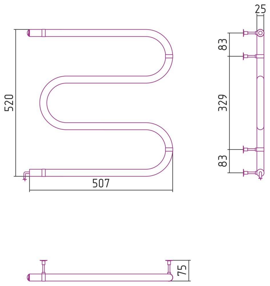 Полотенцесушитель электрический М-образный №03, 500х500 (53 Вт), Стилье