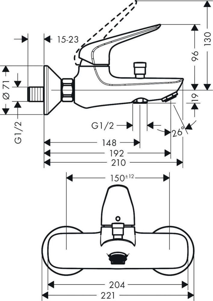 Смеситель д/ван. Novus, однорычажный, HANSGROHE
