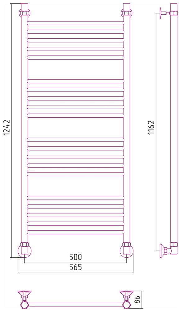 Полотенцесушитель водяной  Аксиома-10 1200х500, нерж. ст., Стилье