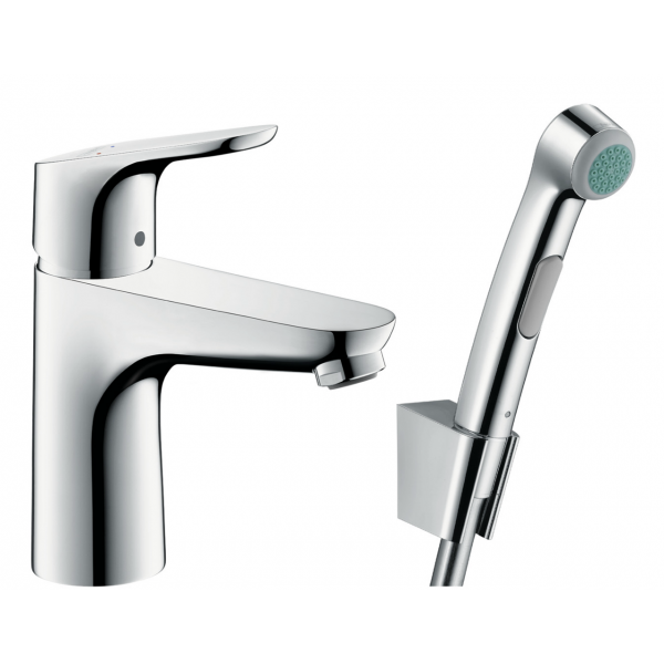 Смеситель для раковины 100 мм с гигиеническим душем Focus E2, HANSGROHE