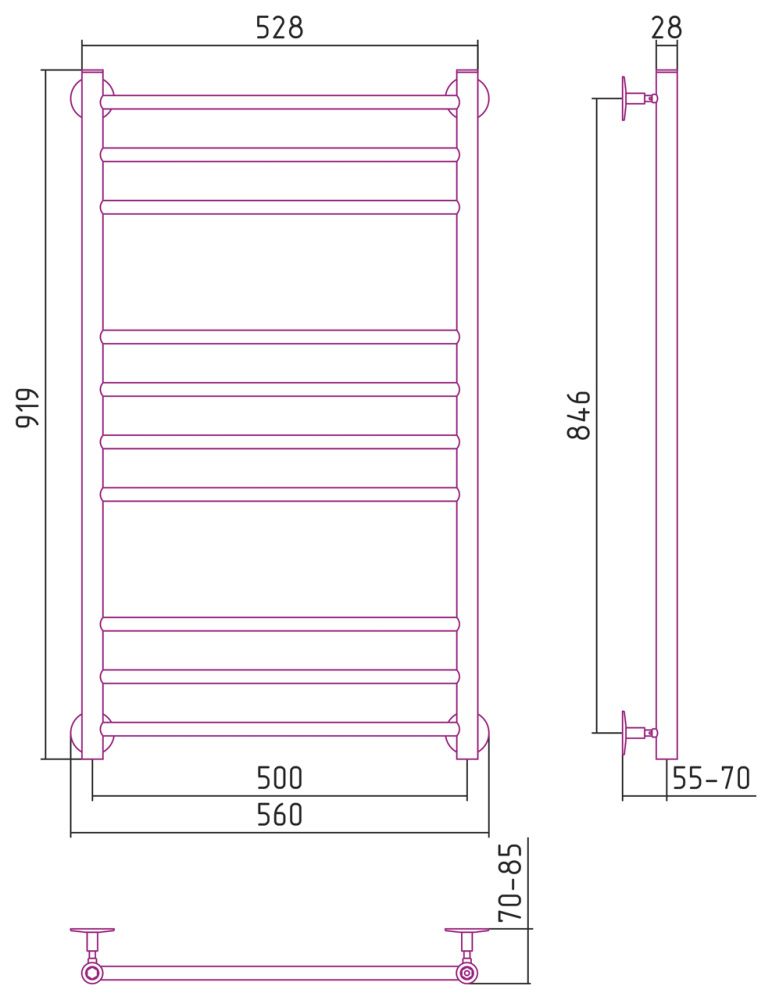 Полотенцесушитель Универсал-55 1000х500 (3+4+3) П 18, нерж. ст., полировка Стилье