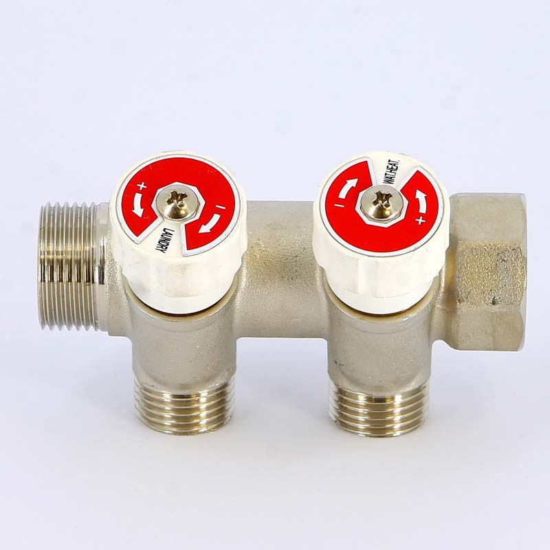 Коллектор с вент. вставками НВ 3/4" 2х3/4"ЕК Н 40мм никель Uni-Fitt