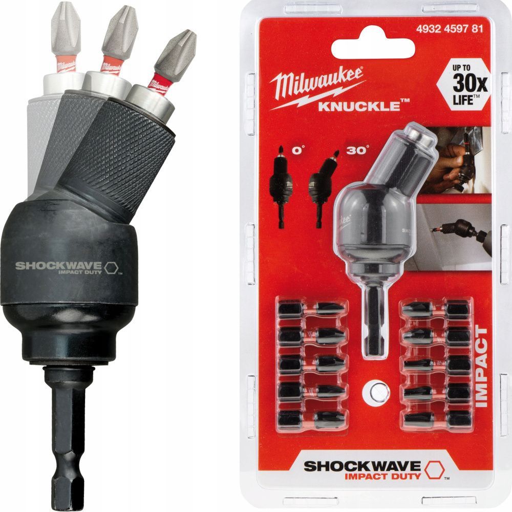 Насадка угловая 0-30° Knuckle SHOCKWAVE™ c набором бит 10шт, Milwaukee