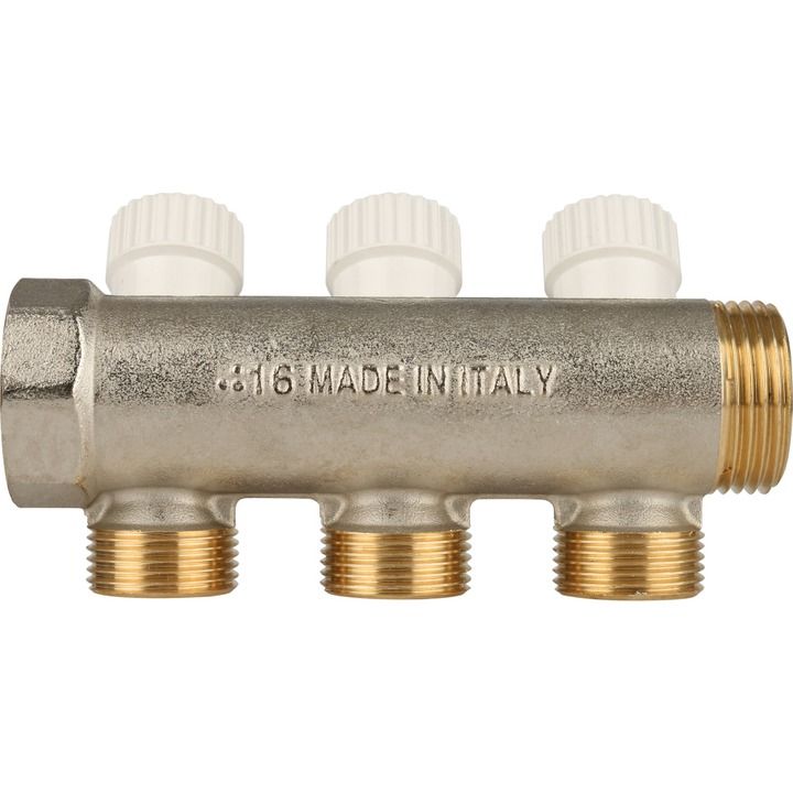 Коллектор с вентильными вставками НВ 1" 3х3/4", STOUT