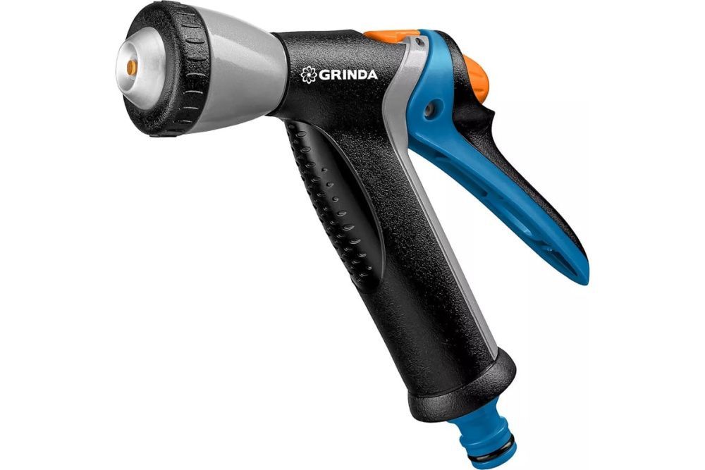 Пистолет поливочный, плавная регулировка, курок сзади, металл. с TPR, GRINDA BM-R PROLine 