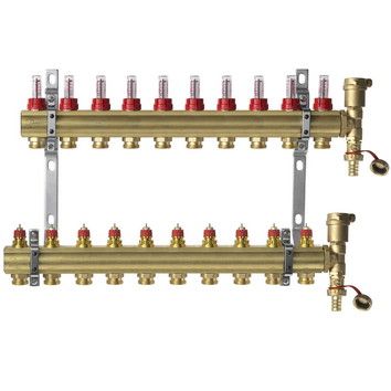 Комплект коллекторов с расходомерами FHF- 10F set латунь