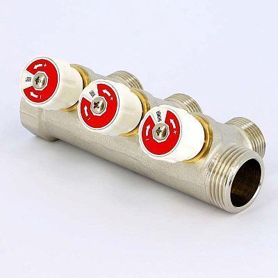 Коллектор с вент. вставками НВ 1" 3х3/4"ЕК Н 40мм никель Uni-Fitt