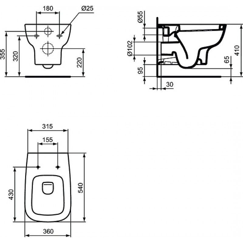 Унитаз подвесной ESEDRA, глубокий смыв, IDEAL STANDARD